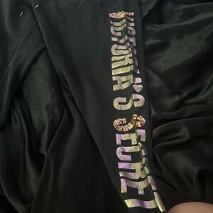 PINK Victoria's Secret Black Pants with Gold Logo